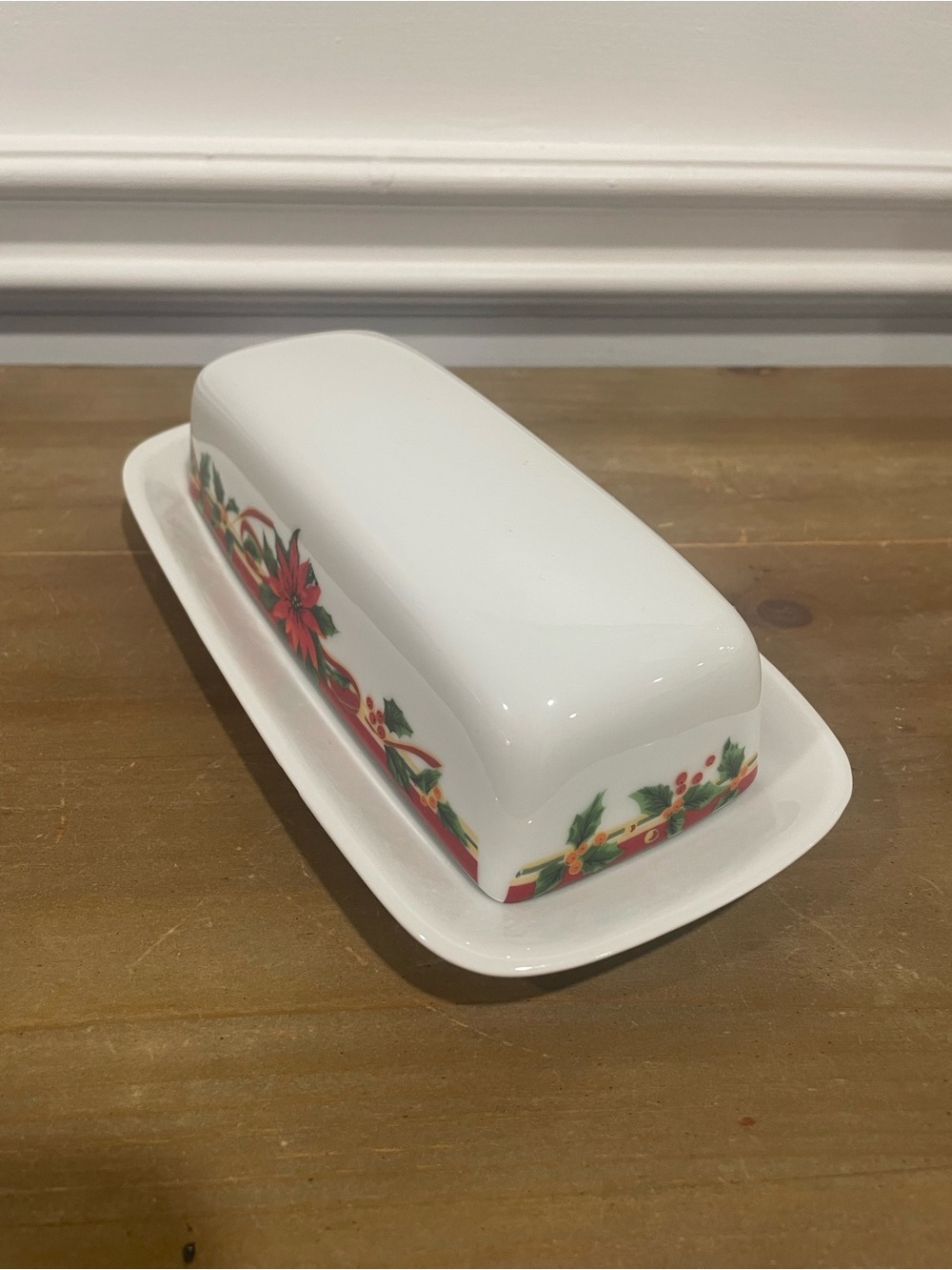 White Holiday Poinsettia Butter Dish